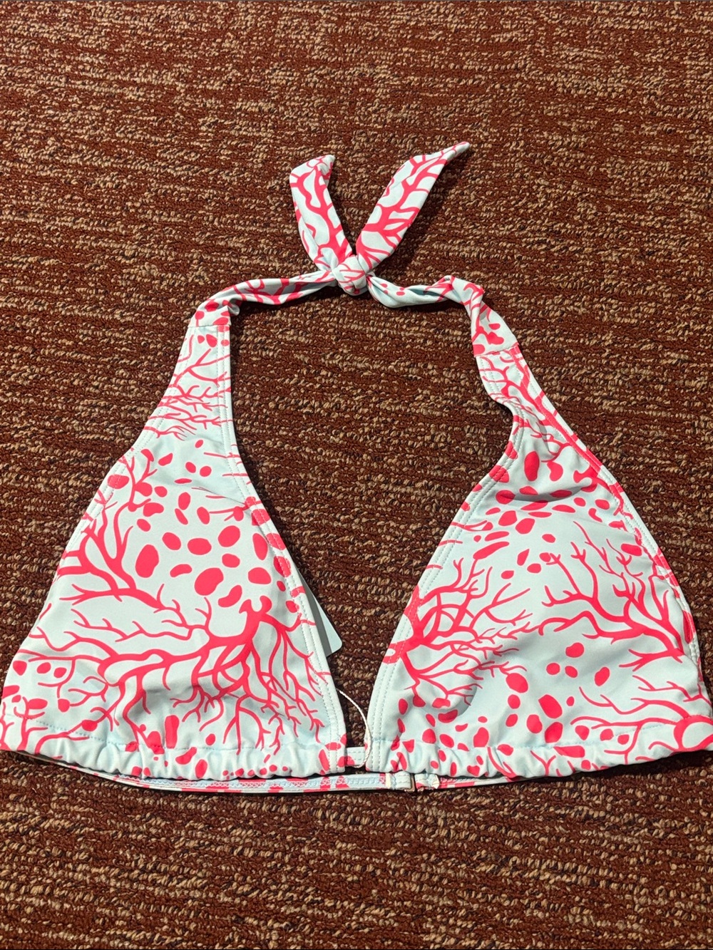 NWT salty wave bikini top blue red coral print triangle halter swim top womens S